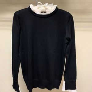 Vila Milano black sweater w/white pleated collar.